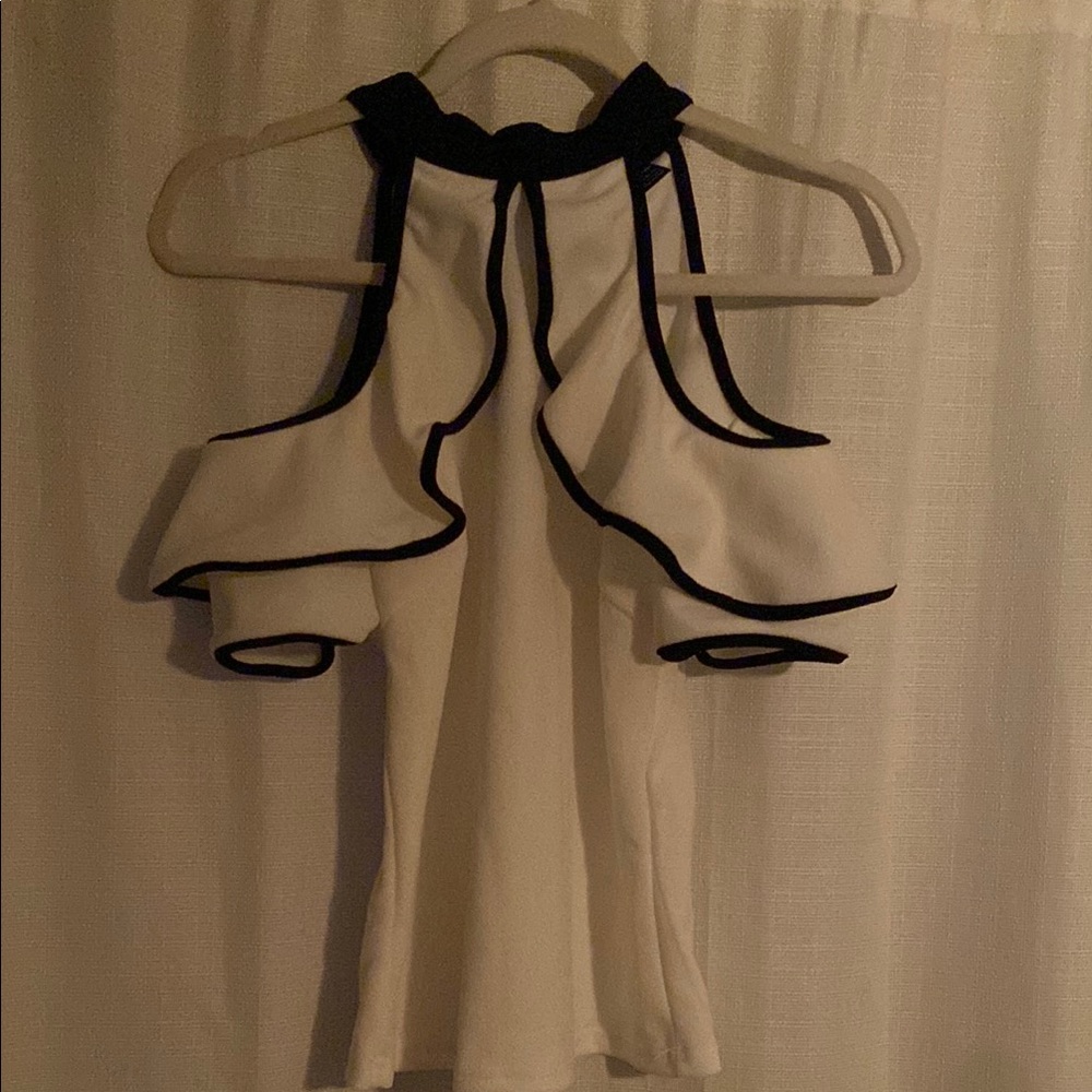 SHEIN White and Black Ruffle Blouse